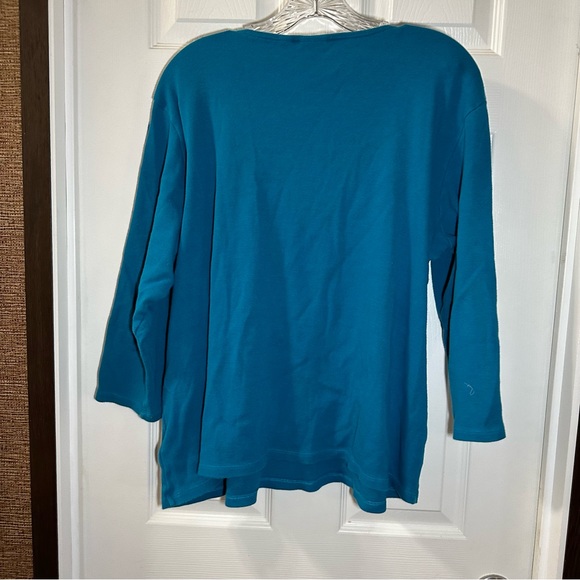 Rafaella Blue/Teal Knit Scoop Neck 3/4 Sleeve Blouse 3X - Picture 7 of 8